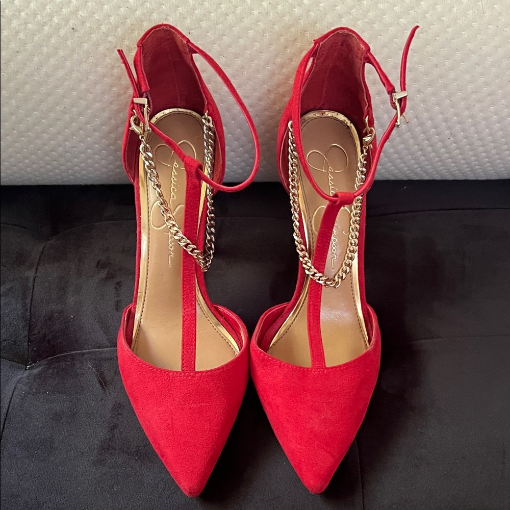 Jessica Simpson Red Heels with Gold Accents